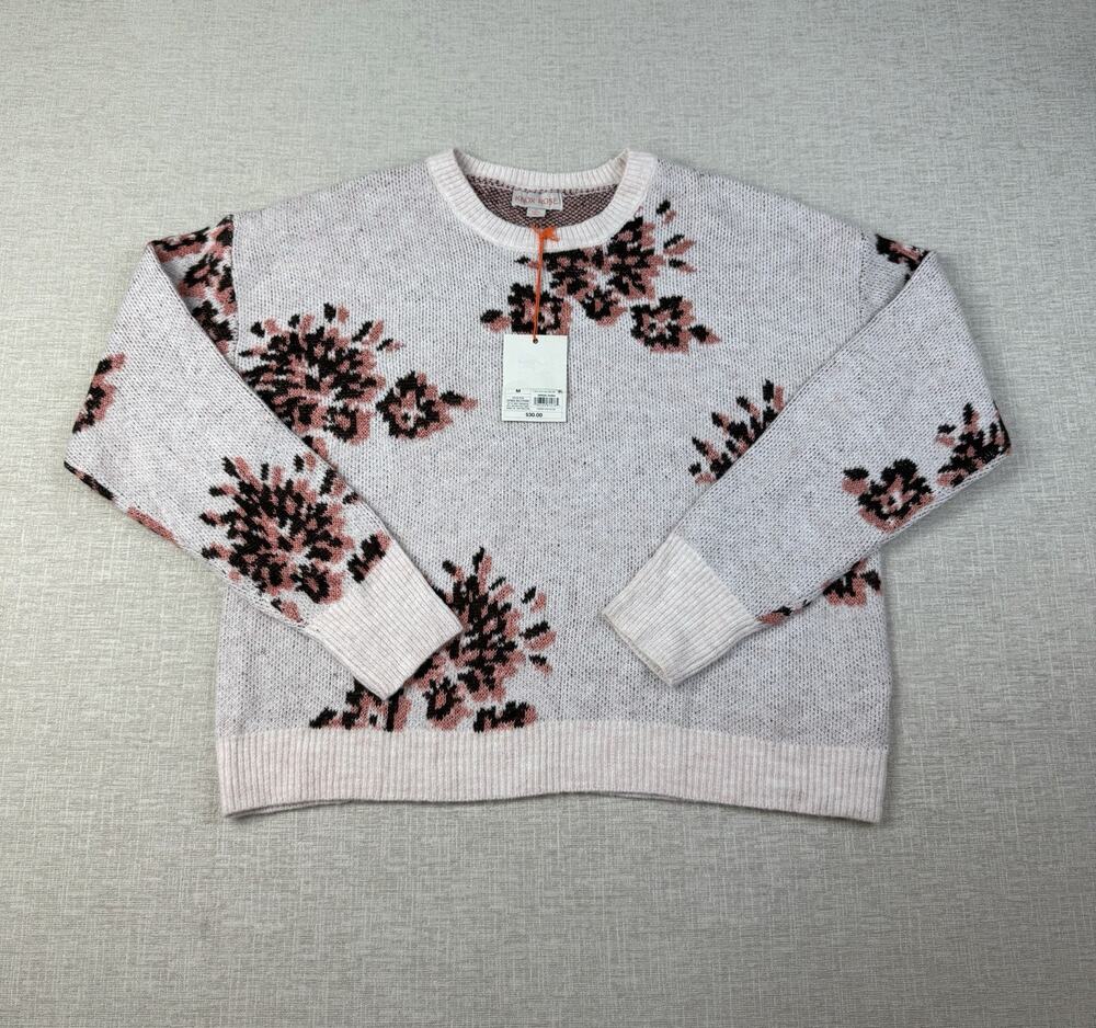 NWT Knox Rose Sweater Women’s Medium Floral Crew Neck Knit Pullover Pink